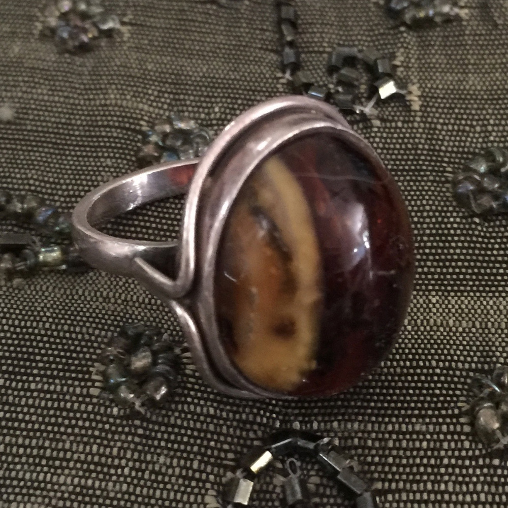 Sterling Silver Brown/Tan Translucent Stone Ring